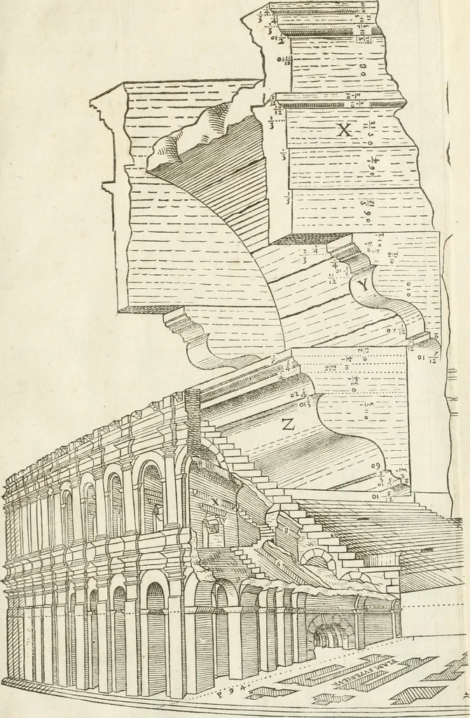 An illustration from Discovrs historial de l'antiqve et illvstre cité de Nismes en la Gaule narbonoise : auec les portraitz des plus antiques & insignes bastimens dudit lieu, reduitz à leur vraye mesure & proportion, ensemble de l'antique & moderne ville, 1560, leaf 152