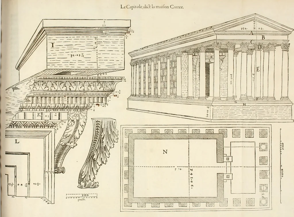 An illustration from Discovrs historial de l'antiqve et illvstre cité de Nismes en la Gaule narbonoise : auec les portraitz des plus antiques & insignes bastimens dudit lieu, reduitz à leur vraye mesure & proportion, ensemble de l'antique & moderne ville, 1560, leaf 99