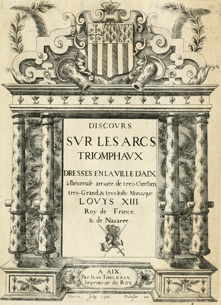 An illustration from Discovrs svr les arcs triomphavx dressés en la ville d'Aix : à l'heureuse arriuée de tres-chrestien, tres-grand, & tres-iuste monarque Lovys XIII. roy de France, & de Nauarre, 1624, leaf 4