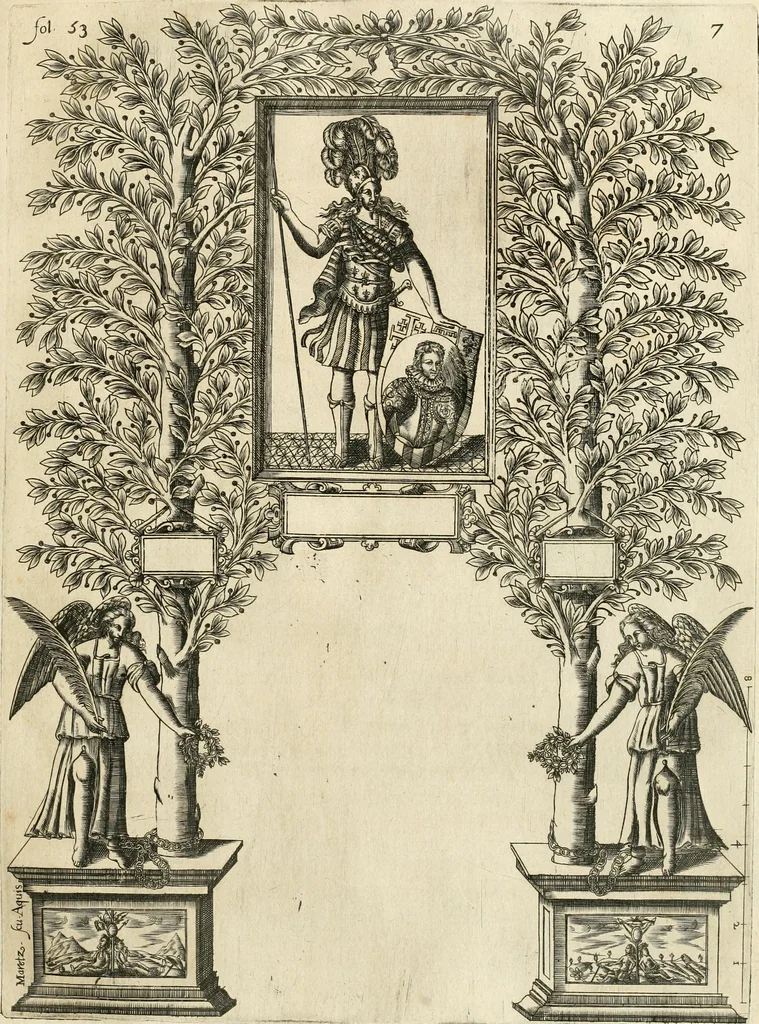 An illustration from Discovrs svr les arcs triomphavx dressés en la ville d'Aix : à l'heureuse arriuée de tres-chrestien, tres-grand, & tres-iuste monarque Lovys XIII. roy de France, & de Nauarre, 1624, leaf 84