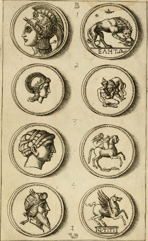 An illustration from Discovrs svr les medalles et gravevres antiques, principalement romaines. Plus, vne exposition particuliere de quelques planches ou tables estans sur la fin de ce liure, esquelles sont monstrees diuerses medalles & graueures antiques, rares & exquises, 1579, leaf 333