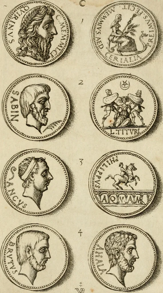 An illustration from Discovrs svr les medalles et gravevres antiques, principalement romaines. Plus, vne exposition particuliere de quelques planches ou tables estans sur la fin de ce liure, esquelles sont monstrees diuerses medalles & graueures antiques, rares & exquises, 1579, leaf 334