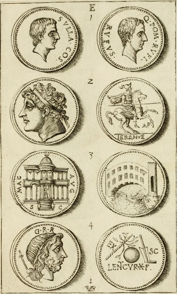 An illustration from Discovrs svr les medalles et gravevres antiques, principalement romaines. Plus, vne exposition particuliere de quelques planches ou tables estans sur la fin de ce liure, esquelles sont monstrees diuerses medalles & graueures antiques, rares & exquises, 1579, leaf 338