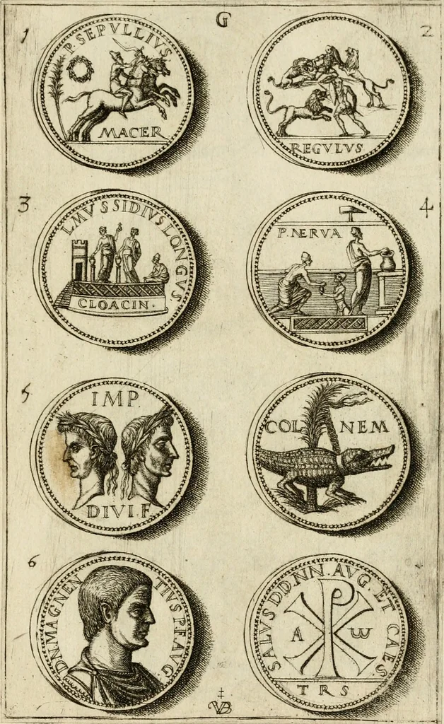 An illustration from Discovrs svr les medalles et gravevres antiques, principalement romaines. Plus, vne exposition particuliere de quelques planches ou tables estans sur la fin de ce liure, esquelles sont monstrees diuerses medalles & graueures antiques, rares & exquises, 1579, leaf 342