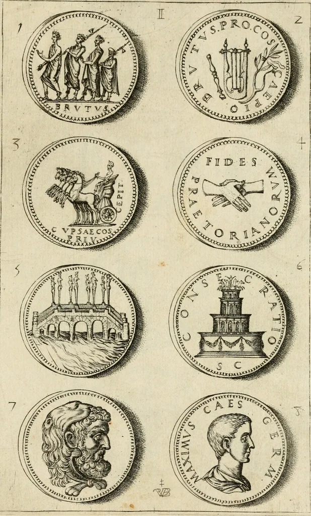 An illustration from Discovrs svr les medalles et gravevres antiques, principalement romaines. Plus, vne exposition particuliere de quelques planches ou tables estans sur la fin de ce liure, esquelles sont monstrees diuerses medalles & graueures antiques, rares & exquises, 1579, leaf 346