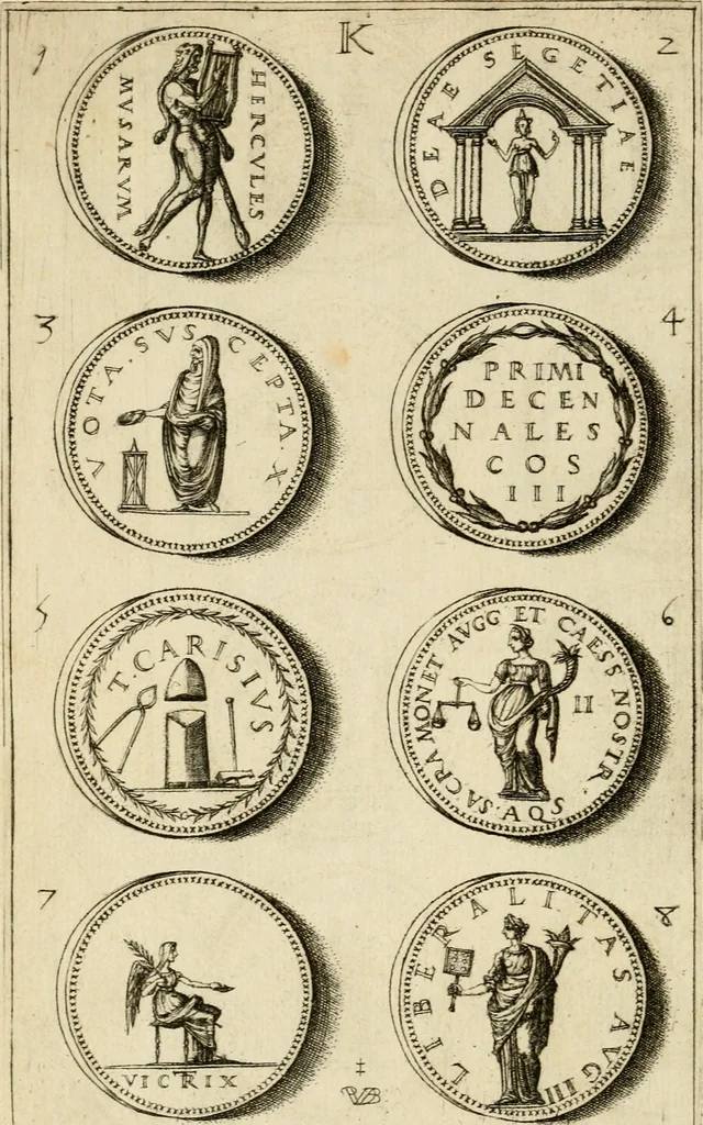 An illustration from Discovrs svr les medalles et gravevres antiques, principalement romaines. Plus, vne exposition particuliere de quelques planches ou tables estans sur la fin de ce liure, esquelles sont monstrees diuerses medalles & graueures antiques, rares & exquises, 1579, leaf 349