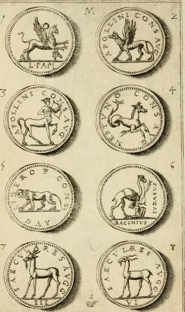 An illustration from Discovrs svr les medalles et gravevres antiques, principalement romaines. Plus, vne exposition particuliere de quelques planches ou tables estans sur la fin de ce liure, esquelles sont monstrees diuerses medalles & graueures antiques, rares & exquises, 1579, leaf 353