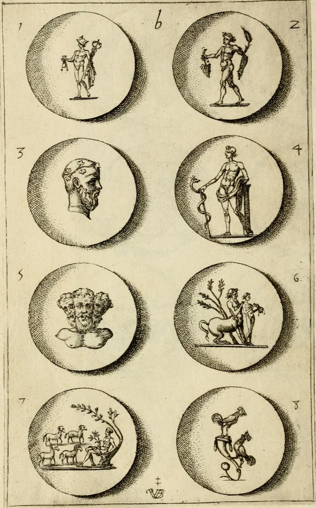 An illustration from Discovrs svr les medalles et gravevres antiques, principalement romaines. Plus, vne exposition particuliere de quelques planches ou tables estans sur la fin de ce liure, esquelles sont monstrees diuerses medalles & graueures antiques, rares & exquises, 1579, leaf 359