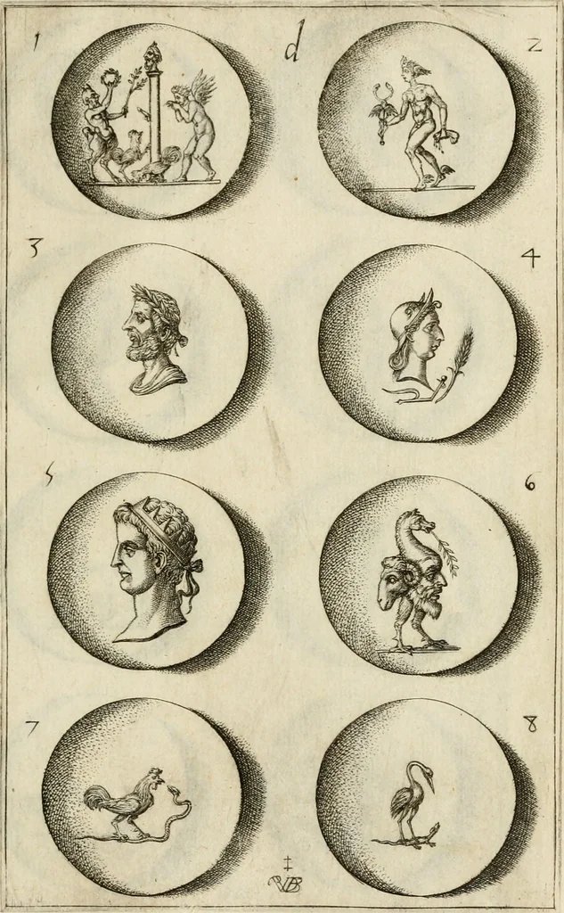 An illustration from Discovrs svr les medalles et gravevres antiques, principalement romaines. Plus, vne exposition particuliere de quelques planches ou tables estans sur la fin de ce liure, esquelles sont monstrees diuerses medalles & graueures antiques, rares & exquises, 1579, leaf 362