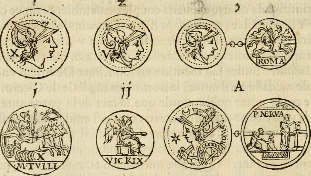An illustration from Discovrs svr les medalles et gravevres antiques, principalement romaines. Plus, vne exposition particuliere de quelques planches ou tables estans sur la fin de ce liure, esquelles sont monstrees diuerses medalles & graueures antiques, rares & exquises, 1579, leaf 83