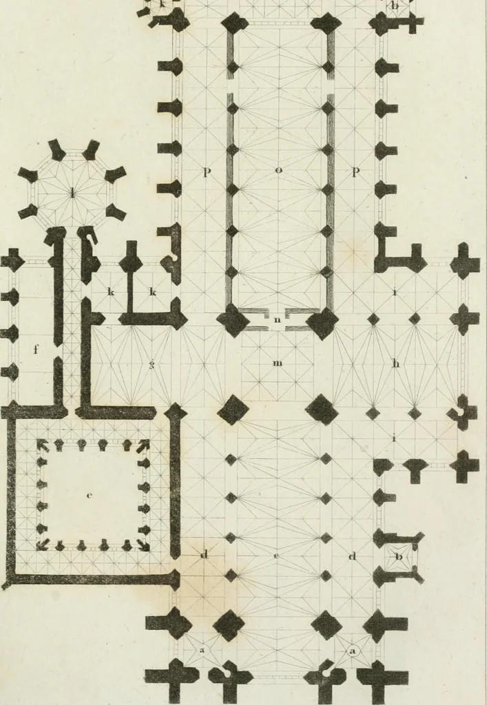 An illustration from An attempt to discriminate the styles of architecture in England : from the Conquest to the Reformation : with notices of above three thousand British edifices : preceded by a sketch of the Grecian and Roman orders, 1825, leaf 146