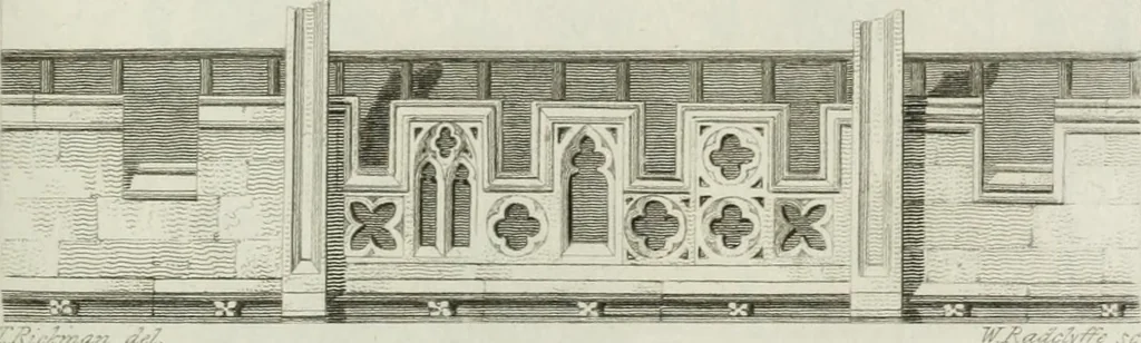 An illustration from An attempt to discriminate the styles of architecture in England : from the Conquest to the Reformation : with notices of above three thousand British edifices : preceded by a sketch of the Grecian and Roman orders, 1825, leaf 152