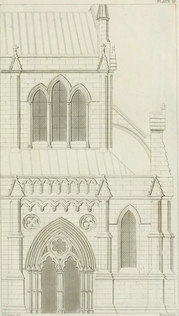 An illustration from An attempt to discriminate the styles of architecture in England : from the Conquest to the Reformation : with notices of above three thousand British edifices : preceded by a sketch of the Grecian and Roman orders, 1825, leaf 154