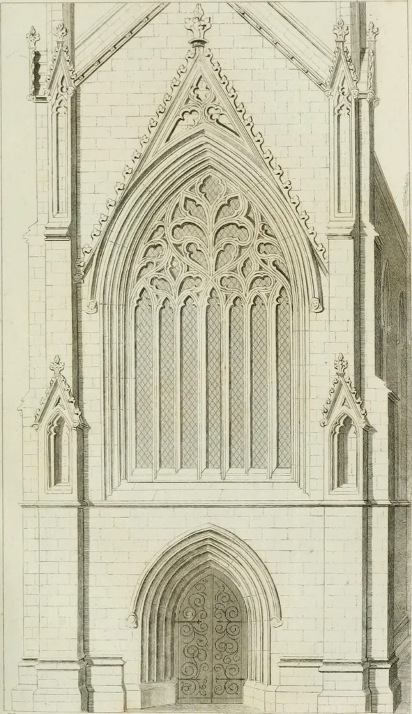 An illustration from An attempt to discriminate the styles of architecture in England : from the Conquest to the Reformation : with notices of above three thousand British edifices : preceded by a sketch of the Grecian and Roman orders, 1825, leaf 156