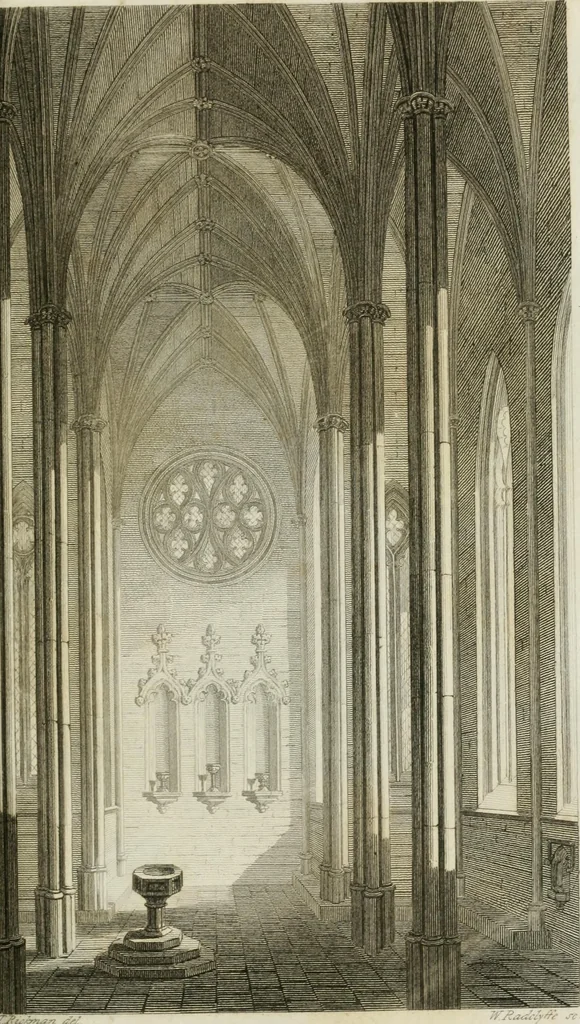 An illustration from An attempt to discriminate the styles of architecture in England : from the Conquest to the Reformation : with notices of above three thousand British edifices : preceded by a sketch of the Grecian and Roman orders, 1825, leaf 158