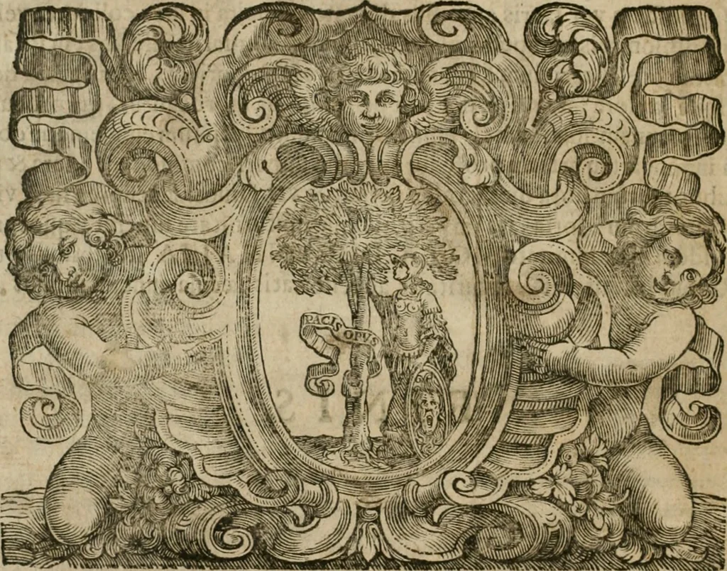 An illustration from Duplex dissertatio de duobus nummis Diocletiani et Licinii : ex cimelijs sereniss. ac reuerendiss. principis Leopoldi Cardinalis Medicei, cum auctario chronologico de votis decennalibus imperatorum ac caesarum, 1676, leaf 115