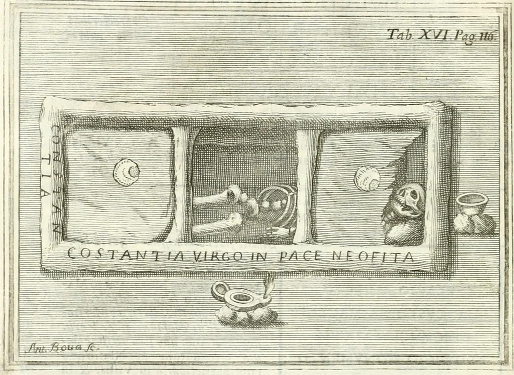 An illustration from Dissertatio et animadversiones ad nuper inventum Severae martyris epitaphium, 1734, leaf 153