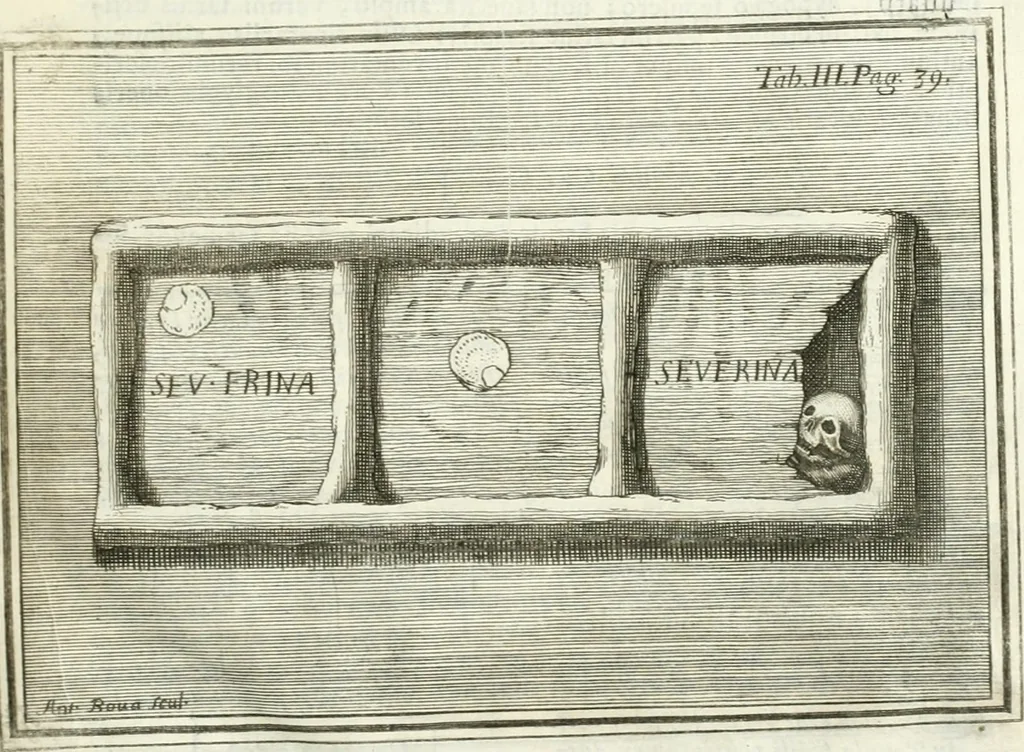 An illustration from Dissertatio et animadversiones ad nuper inventum Severae martyris epitaphium, 1734, leaf 58