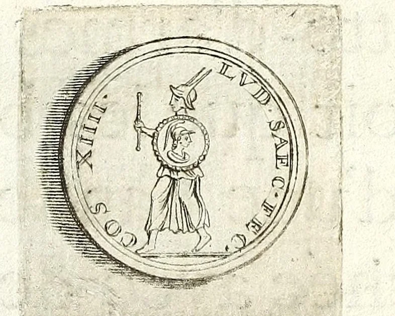 An illustration from Dissertation sur douze medailles des jeux seculaires de l'empereur Domitien., 1684, leaf 39