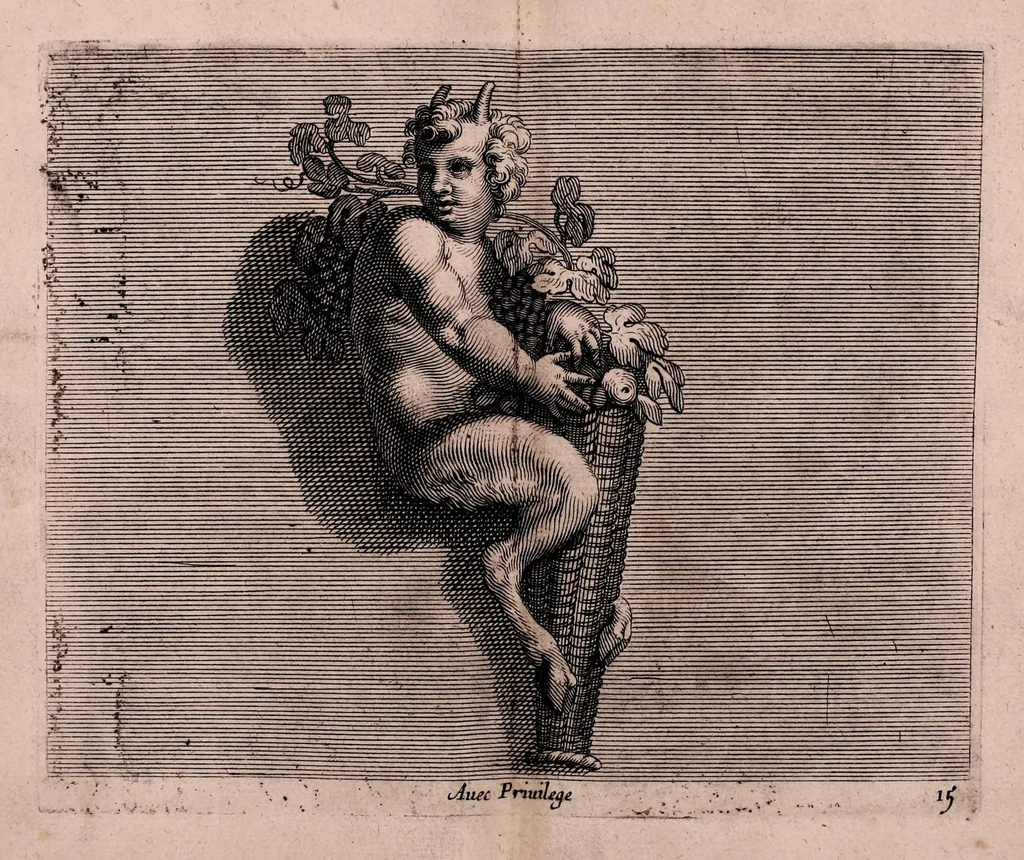 An illustration from Diuerses figures à l'eau forte de petits amours, anges vollants, et enfans : propre a mettre sur frontons, portes et autres lieux : ensemble, plus.rs sortes des masques, 1644, leaf 73
