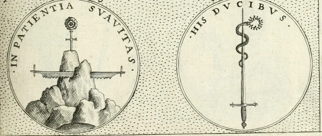 An illustration from Symbola diuina & humana pontificvm, imperatorvm, regvm : accessit breuis & facilis isagoge Iac. Typotii : ex mvsaeo Octavii de Strada civis Romani : tomus primus[-tertius], 1601, leaf 112
