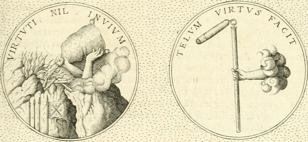 An illustration from Symbola diuina & humana pontificvm, imperatorvm, regvm : accessit breuis & facilis isagoge Iac. Typotii : ex mvsaeo Octavii de Strada civis Romani : tomus primus[-tertius], 1601, leaf 328