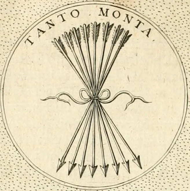 An illustration from Symbola diuina & humana pontificvm, imperatorvm, regvm : accessit breuis & facilis isagoge Iac. Typotii : ex mvsaeo Octavii de Strada civis Romani : tomus primus[-tertius], 1601, leaf 343