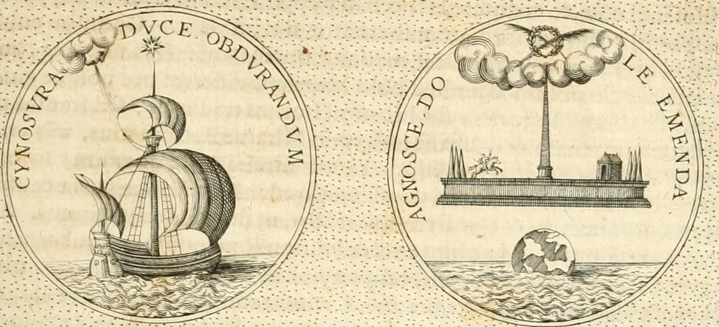 An illustration from Symbola diuina & humana pontificvm, imperatorvm, regvm : accessit breuis & facilis isagoge Iac. Typotii : ex mvsaeo Octavii de Strada civis Romani : tomus primus[-tertius], 1601, leaf 358