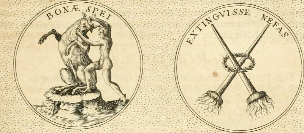 An illustration from Symbola diuina & humana pontificvm, imperatorvm, regvm : accessit breuis & facilis isagoge Iac. Typotii : ex mvsaeo Octavii de Strada civis Romani : tomus primus[-tertius], 1601, leaf 396