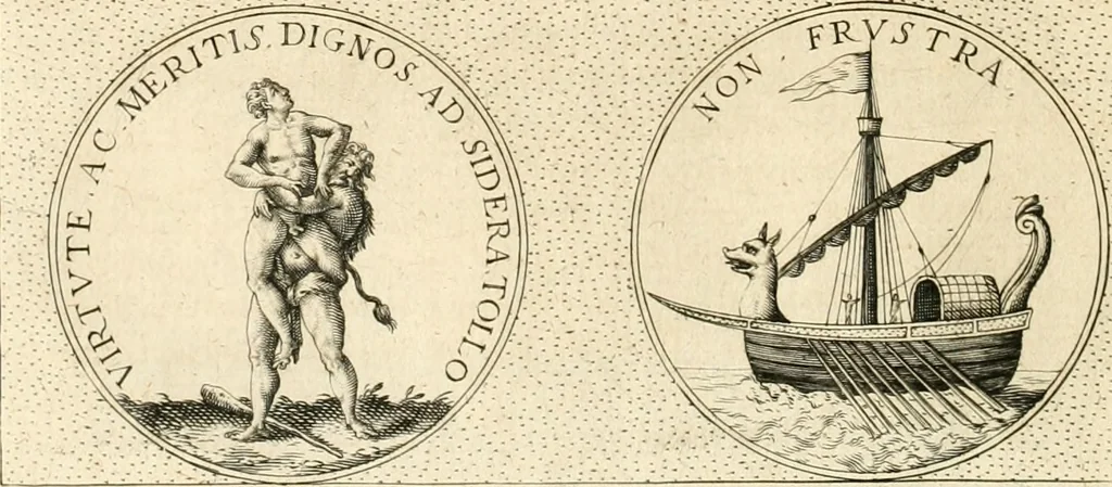 An illustration from Symbola diuina & humana pontificvm, imperatorvm, regvm : accessit breuis & facilis isagoge Iac. Typotii : ex mvsaeo Octavii de Strada civis Romani : tomus primus[-tertius], 1601, leaf 399