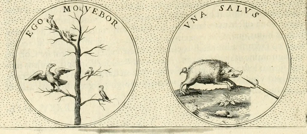 An illustration from Symbola diuina & humana pontificvm, imperatorvm, regvm : accessit breuis & facilis isagoge Iac. Typotii : ex mvsaeo Octavii de Strada civis Romani : tomus primus[-tertius], 1601, leaf 413