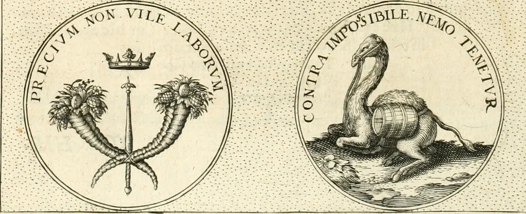 An illustration from Symbola diuina & humana pontificvm, imperatorvm, regvm : accessit breuis & facilis isagoge Iac. Typotii : ex mvsaeo Octavii de Strada civis Romani : tomus primus[-tertius], 1601, leaf 417