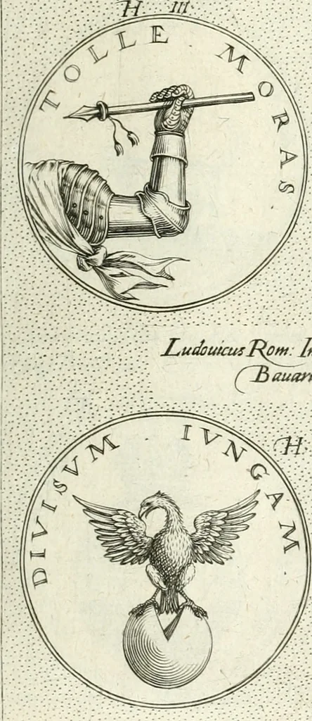 An illustration from Symbola diuina & humana pontificvm, imperatorvm, regvm : accessit breuis & facilis isagoge Iac. Typotii : ex mvsaeo Octavii de Strada civis Romani : tomus primus[-tertius], 1601, leaf 42
