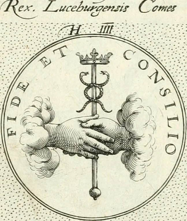 An illustration from Symbola diuina & humana pontificvm, imperatorvm, regvm : accessit breuis & facilis isagoge Iac. Typotii : ex mvsaeo Octavii de Strada civis Romani : tomus primus[-tertius], 1601, leaf 42