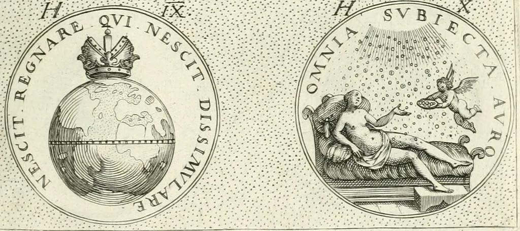 An illustration from Symbola diuina & humana pontificvm, imperatorvm, regvm : accessit breuis & facilis isagoge Iac. Typotii : ex mvsaeo Octavii de Strada civis Romani : tomus primus[-tertius], 1601, leaf 44