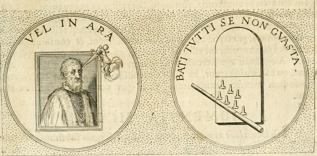 An illustration from Symbola diuina & humana pontificvm, imperatorvm, regvm : accessit breuis & facilis isagoge Iac. Typotii : ex mvsaeo Octavii de Strada civis Romani : tomus primus[-tertius], 1601, leaf 454