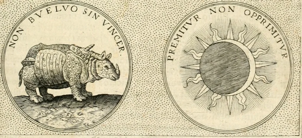An illustration from Symbola diuina & humana pontificvm, imperatorvm, regvm : accessit breuis & facilis isagoge Iac. Typotii : ex mvsaeo Octavii de Strada civis Romani : tomus primus[-tertius], 1601, leaf 474