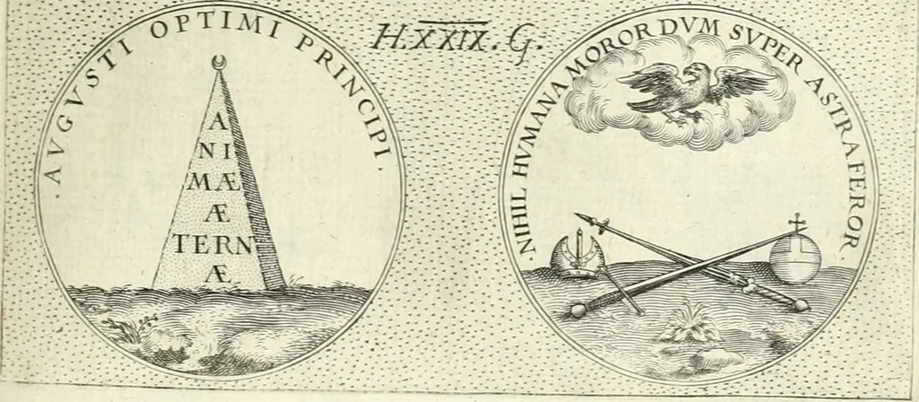 An illustration from Symbola diuina & humana pontificvm, imperatorvm, regvm : accessit breuis & facilis isagoge Iac. Typotii : ex mvsaeo Octavii de Strada civis Romani : tomus primus[-tertius], 1601, leaf 54
