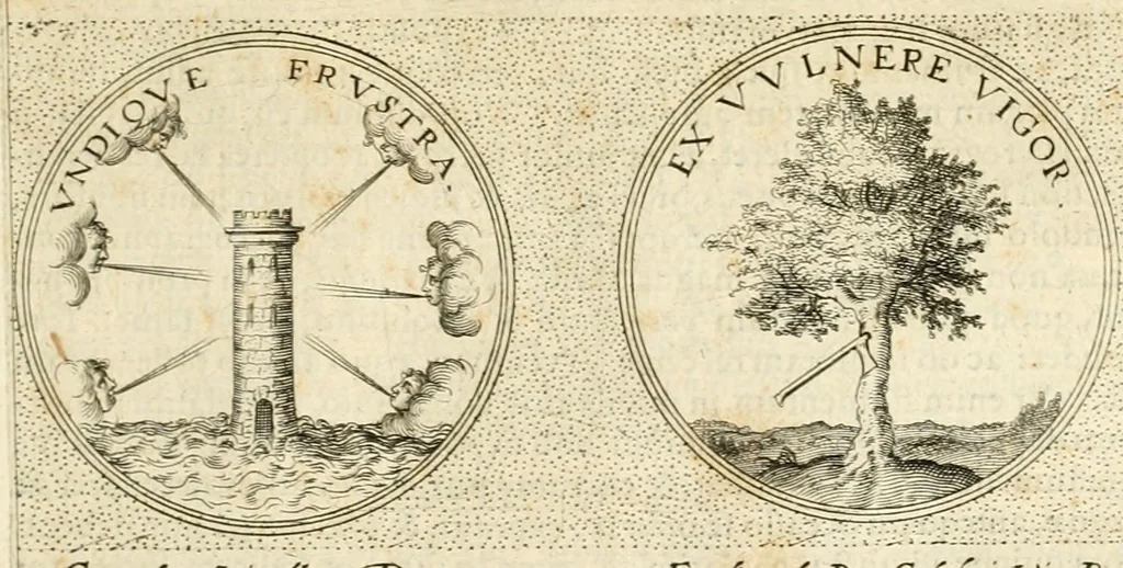 An illustration from Symbola diuina & humana pontificvm, imperatorvm, regvm : accessit breuis & facilis isagoge Iac. Typotii : ex mvsaeo Octavii de Strada civis Romani : tomus primus[-tertius], 1601, leaf 568