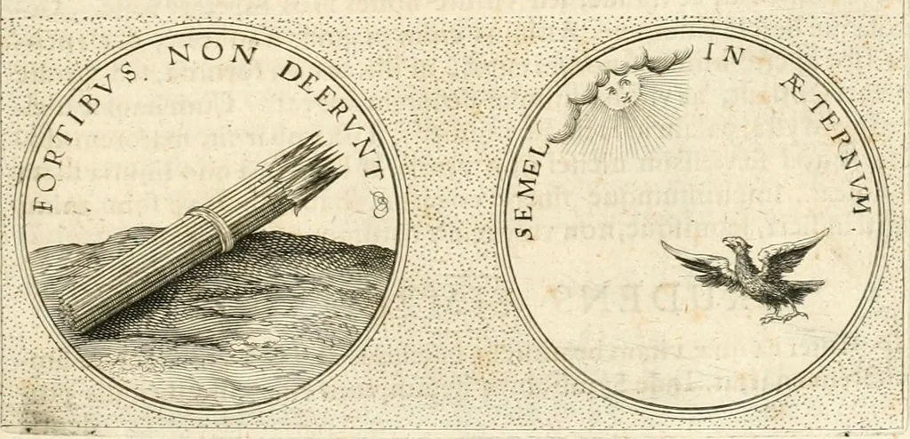An illustration from Symbola diuina & humana pontificvm, imperatorvm, regvm : accessit breuis & facilis isagoge Iac. Typotii : ex mvsaeo Octavii de Strada civis Romani : tomus primus[-tertius], 1601, leaf 572