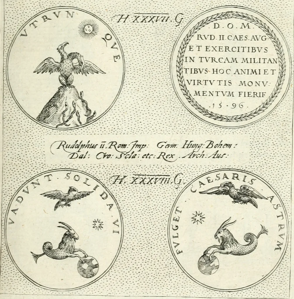 An illustration from Symbola diuina & humana pontificvm, imperatorvm, regvm : accessit breuis & facilis isagoge Iac. Typotii : ex mvsaeo Octavii de Strada civis Romani : tomus primus[-tertius], 1601, leaf 60