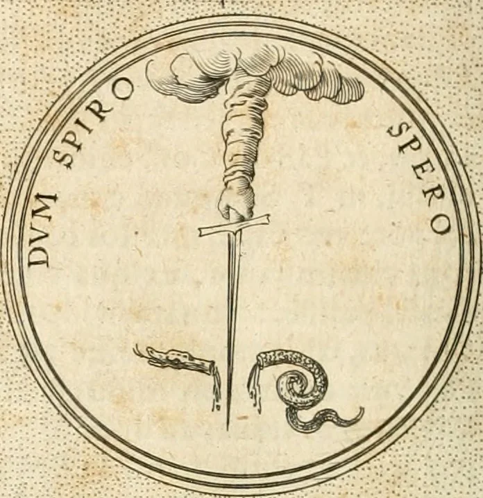 An illustration from Symbola diuina & humana pontificvm, imperatorvm, regvm : accessit breuis & facilis isagoge Iac. Typotii : ex mvsaeo Octavii de Strada civis Romani : tomus primus[-tertius], 1601, leaf 609