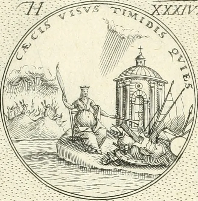 An illustration from Symbola diuina & humana pontificvm, imperatorvm, regvm : accessit breuis & facilis isagoge Iac. Typotii : ex mvsaeo Octavii de Strada civis Romani : tomus primus[-tertius], 1601, leaf 76