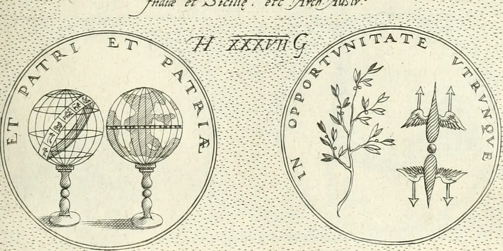 An illustration from Symbola diuina & humana pontificvm, imperatorvm, regvm : accessit breuis & facilis isagoge Iac. Typotii : ex mvsaeo Octavii de Strada civis Romani : tomus primus[-tertius], 1601, leaf 76
