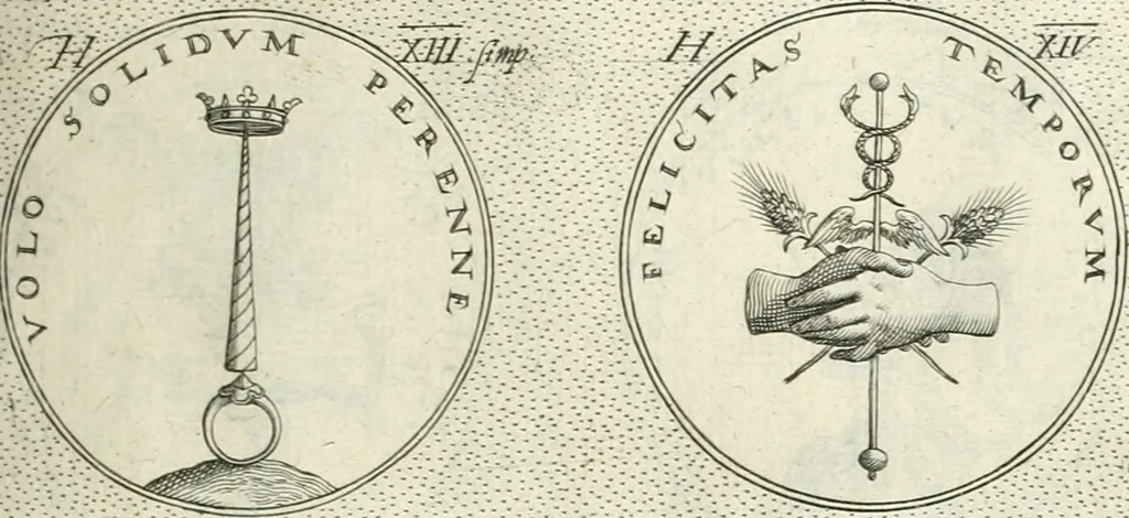 An illustration from Symbola diuina & humana pontificvm, imperatorvm, regvm : accessit breuis & facilis isagoge Iac. Typotii : ex mvsaeo Octavii de Strada civis Romani : tomus primus[-tertius], 1601, leaf 82
