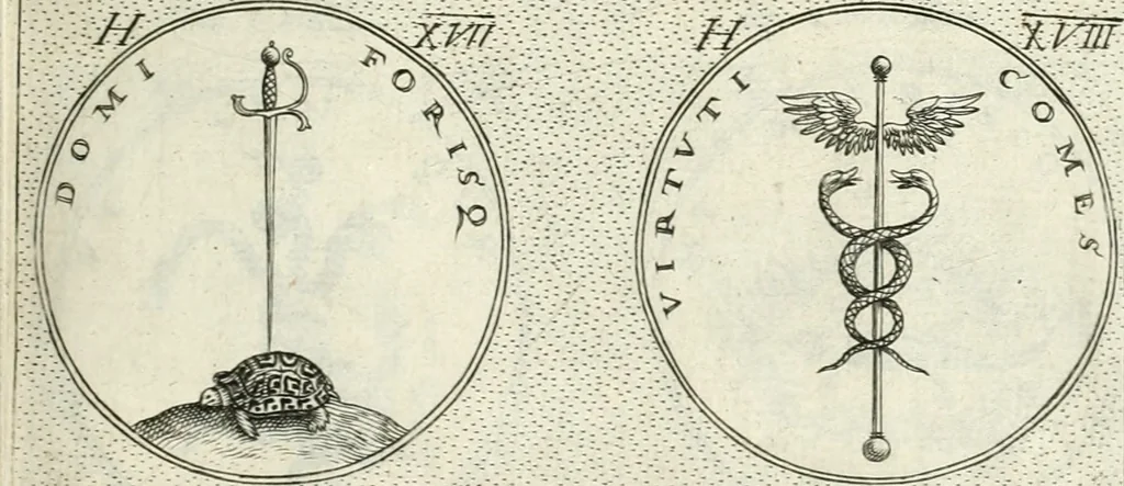 An illustration from Symbola diuina & humana pontificvm, imperatorvm, regvm : accessit breuis & facilis isagoge Iac. Typotii : ex mvsaeo Octavii de Strada civis Romani : tomus primus[-tertius], 1601, leaf 82