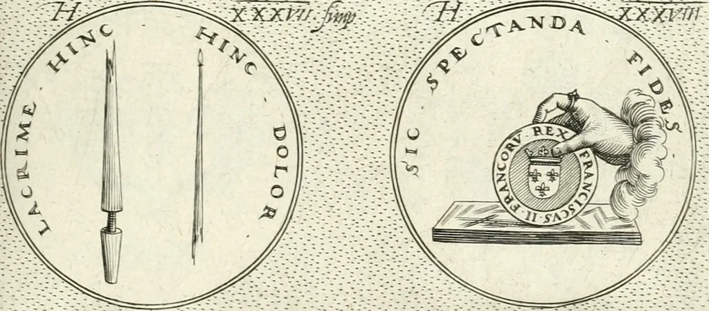 An illustration from Symbola diuina & humana pontificvm, imperatorvm, regvm : accessit breuis & facilis isagoge Iac. Typotii : ex mvsaeo Octavii de Strada civis Romani : tomus primus[-tertius], 1601, leaf 90