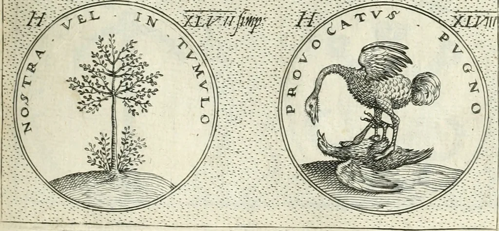 An illustration from Symbola diuina & humana pontificvm, imperatorvm, regvm : accessit breuis & facilis isagoge Iac. Typotii : ex mvsaeo Octavii de Strada civis Romani : tomus primus[-tertius], 1601, leaf 96