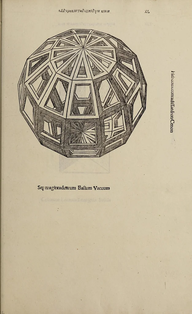 An illustration from Diuina proportione : opera a tutti glingegni perspicaci e curiosi necessaria oue ciascun studioso di philosophia, prospectiua, pictura sculpura, architectura, musica, e altre mathematice, suauissima, sottile, e admirabile doctrina consequira e de lectarasso co[n] varie questione de secretissima scientia, 1509, leaf 273