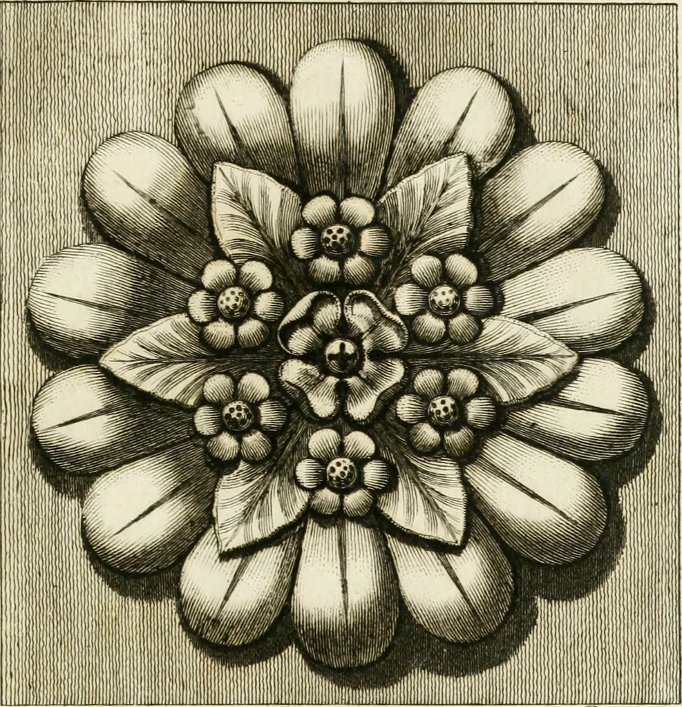 An illustration from Manuale di varj ornamenti tratti dalle fabbriche, e frammenti antichi : per uso, e commodo de' pittori, scultori, architetti, scarpellini, stuccatori, intagliatori di pietre, e legni, argentieri, giojellieri, ricamatori, ebanisti & c., 1781, leaf 104